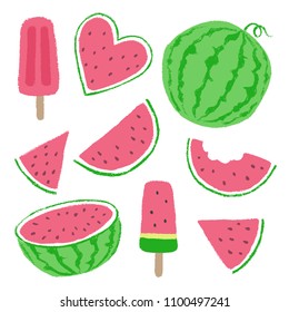 Watermellon and ice cream vector illustration. Food elements for farm, market, cafe design, menu and recipes. Healthy organic fresh set, summer desserts