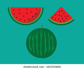 Watermellon on green background Vector Illustarion