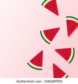 Watermellon Slice On Pink Background. Vector Illustration