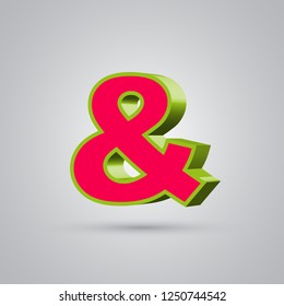Watermelon 3D vector ampersand symbol. Red font with glossy green border and light reflection isolated on white background