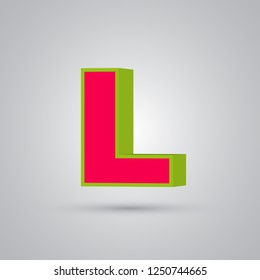 Watermelon 3D vector letter L uppercase. Red font with glossy green border and light reflection isolated on white background