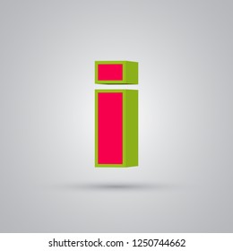 Watermelon 3D vector letter I lowercase. Red font with glossy green border and light reflection isolated on white background