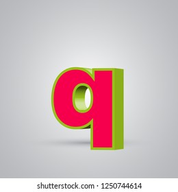 Watermelon 3D vector letter Q lowercase. Red font with glossy green border and light reflection isolated on white background