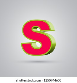 Watermelon 3D vector letter S uppercase. Red font with glossy green border and light reflection isolated on white background