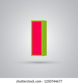Watermelon 3D vector letter I uppercase. Red font with glossy green border and light reflection isolated on white background