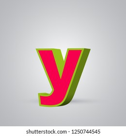 Watermelon 3D vector letter Y lowercase. Red font with glossy green border and light reflection isolated on white background
