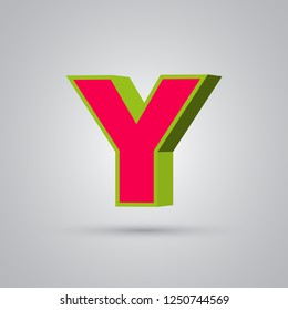Watermelon 3D vector letter Y uppercase. Red font with glossy green border and light reflection isolated on white background