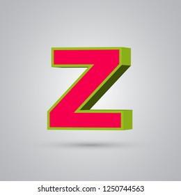 Watermelon 3D vector letter Z uppercase. Red font with glossy green border and light reflection isolated on white background