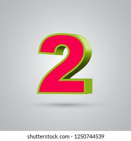 Watermelon 3D vector number 2. Red font with glossy green border and light reflection isolated on white background