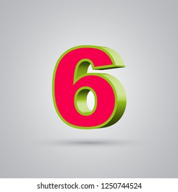 Watermelon 3D vector number 6. Red font with glossy green border and light reflection isolated on white background