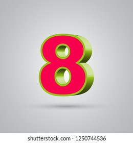 Watermelon 3D vector number 8. Red font with glossy green border and light reflection isolated on white background