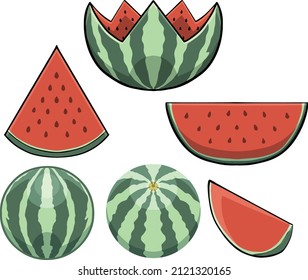 Watermelon in 6 different cuts and sides