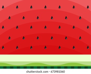 Watermelon abstract background with black seeds. Concept of Hello Summer. Fruit  background, vector illustration