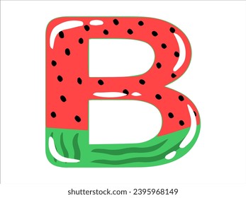 Watermelon Alphabet Letter B Illustration