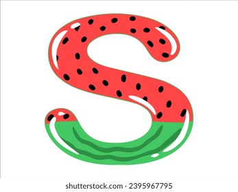 Watermelon Alphabet Letter s Illustration