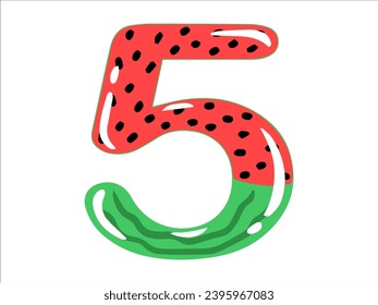 Watermelon Alphabet Number 5 Illustration