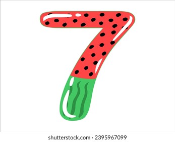 Watermelon Alphabet Number 7 Illustration