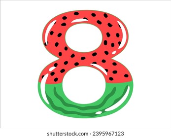 Watermelon Alphabet Number 8 Illustration