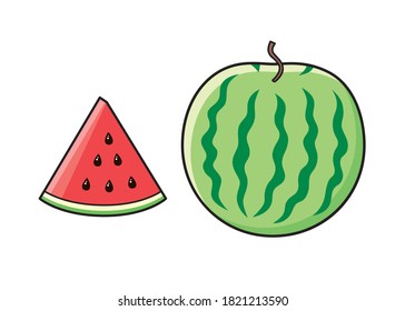 Watermelon ans slice isolated cartoon vector