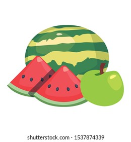 watermelon and apple fresh food vector illustration