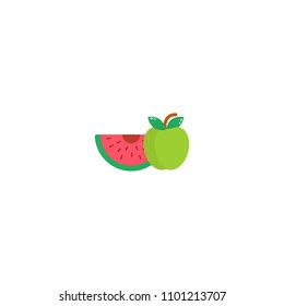 Watermelon and apple icon in a flat style. Logo watermelon isolated on white background. 