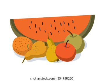Watermelon, apple, pear and orange.