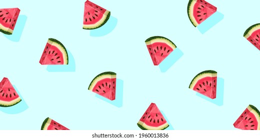 Watermelon background. Abstract fruits pattern. Summer fruit background. Vector illustration