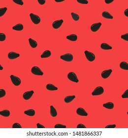 Watermelon background with black seeds. Seamless pattern. Vector
