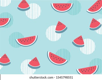 Watermelon background. Cute design of red fruit on green pastel background.
