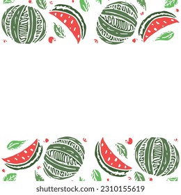 Watermelon background with place for text. Drawn watermelon illustration
