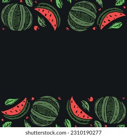 Watermelon background with place for text. Drawn watermelon illustration