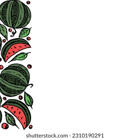 Fondo de sandía con lugar para el texto. Ilustración de la sandía dibujada