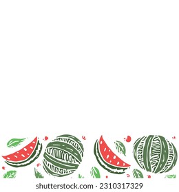 Watermelon background with place for text. Drawn watermelon illustration