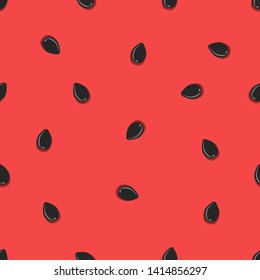 Watermelon background, pulp with black seeds seamless pattern for a creative red print on summer fashion fabric design mockup