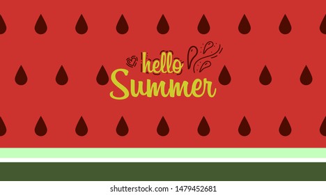 Watermelon background with text Hello summer. Vector illustration