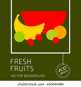 Watermelon, banana, pear, lime, kiwi, strawberry, orange, fruit set, vector background, fresh fruit, healthy diet, greeting card