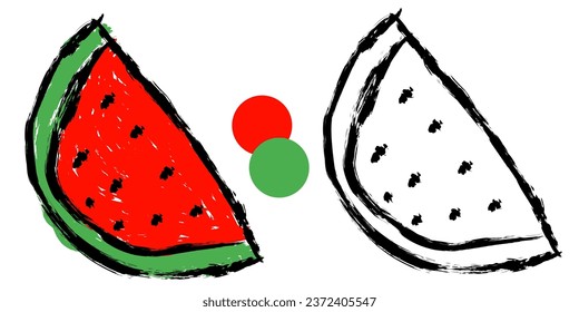 Watermelon to be colored. Coloring book crayon for children.