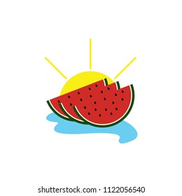 watermelon beach vector icon