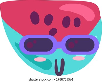 Watermelon berry food emoji happy emotion vector. Human smile in health vitamin juicy fruit wearing stylish sunglasses. Comical funny emoticon natural plant flat cartoon illustration