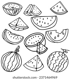 Watermelon black and white outline drawing