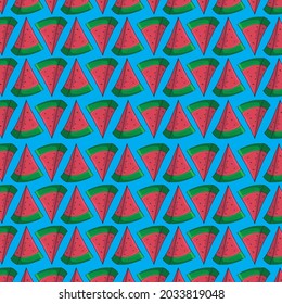 Wassermelone und blauer Hintergrund, Vektorgrafik in flachem Design. Sommer-Food-Concept-Illustration einzeln auf weißem Hintergrund