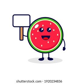 Watermelon with board cute character illustration