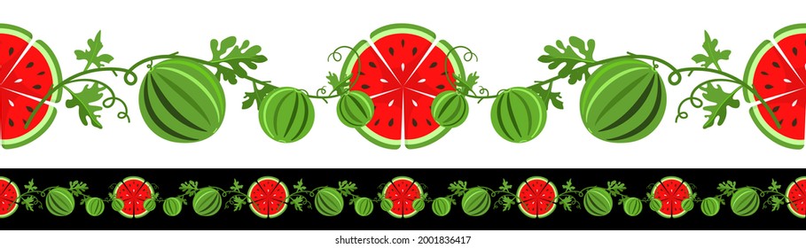 Watermelon border, a bright decoration of your design. Cartoon style. Vector isolated on a white background.