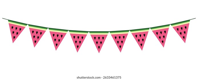 watermelon bunting garland, summer party decoration, panoramic vector design element