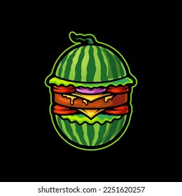 Watermelon Burger Vector Art Illustration on Isolated Object. Watermelon shaped burger vector art illustration.