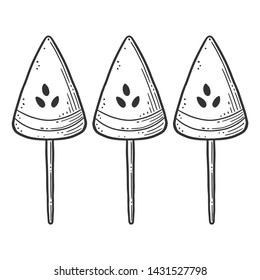 Watermelon candy or icerceam. Vector concept in doodle and sketch style. Hand drawn illustration for printing on T-shirts, postcards.