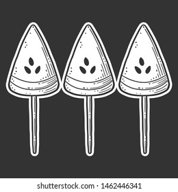 Watermelon candy or icerceam. Vector concept in doodle and sketch style. Hand drawn illustration for printing on T-shirts, postcards.