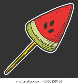 Watermelon candy or icerceam. Vector concept in doodle and sketch style. Hand drawn illustration for printing on T-shirts, postcards.