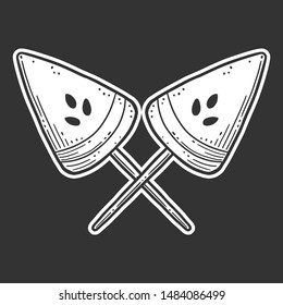 Watermelon candy or icerceam. Vector concept in doodle and sketch style. Hand drawn illustration for printing on T-shirts, postcards.