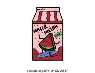 Watermelon Cane. Fresh watermelon juice soft drink with lid aluminum can and drinking straw. Isolated on a white background. Healthy fruit drink concept. water with different fruit flavors.